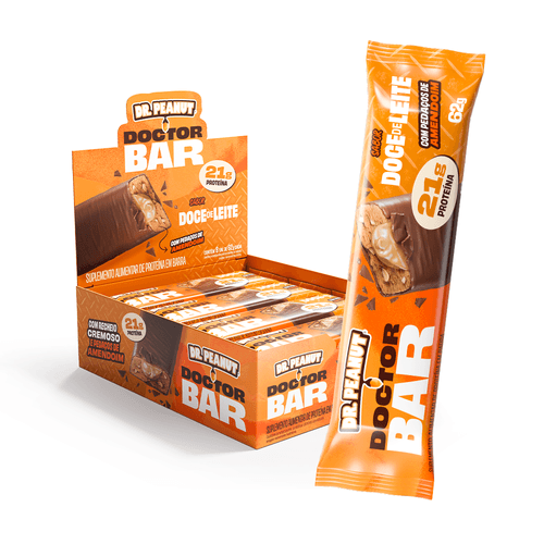 Display Barra de Proteína Doctor Bar Sabor Doce de Leite 62g - 8 un