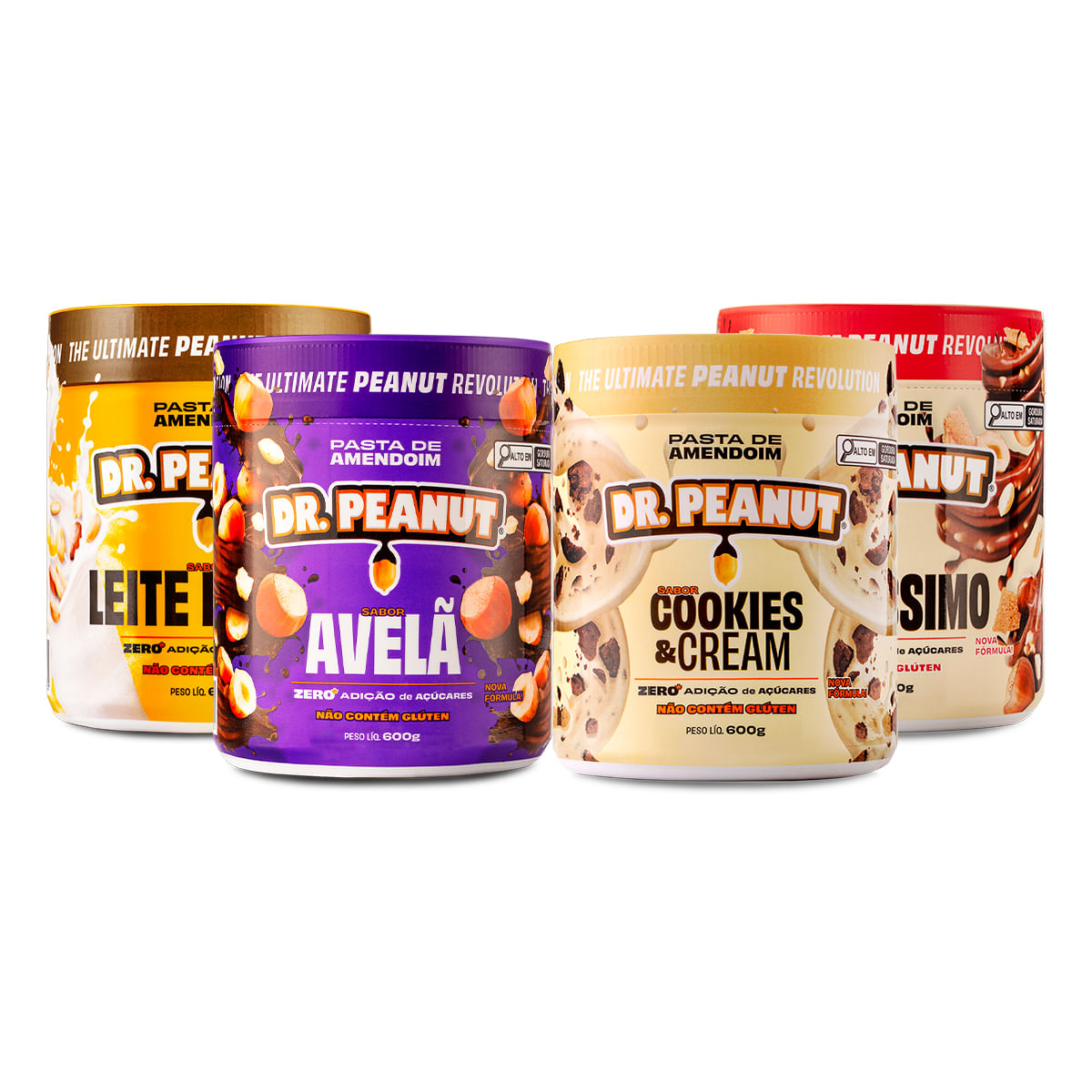 Combo Dream Team - 4 pastas de 600g sabor Avelã, Cookies & Cream, Bueníssimo e Leite em Pó