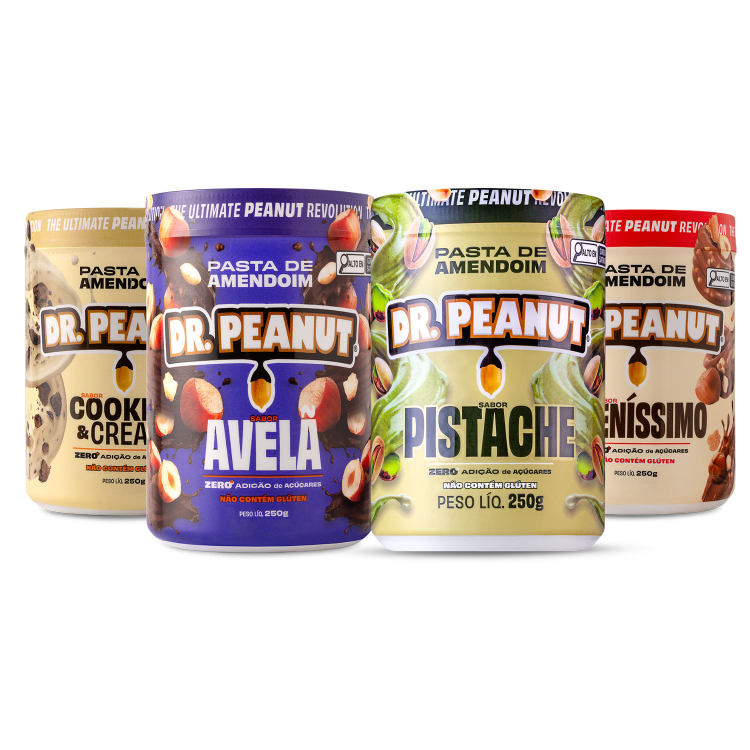 Combo Stars - 4 pastas 250g sabor Avelã, Bueníssimo, Cookies & Cream, Pistache